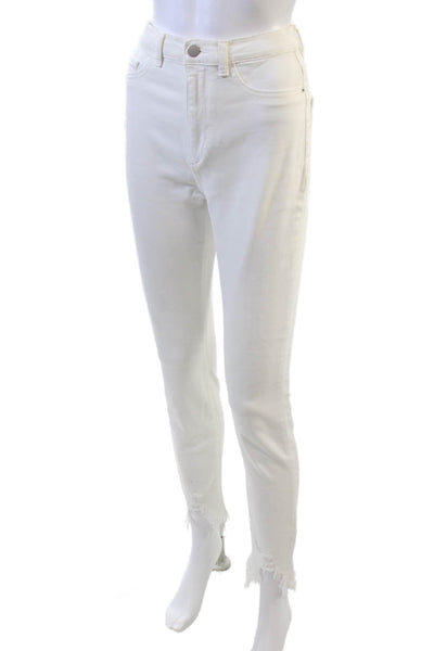DL1961 Womens Cotton High Rise Distressed Ankle Skinny Jeans White Size 26