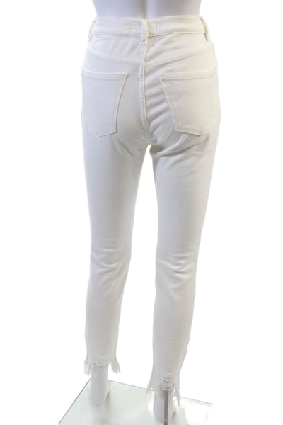 DL1961 Womens Cotton High Rise Distressed Ankle Skinny Jeans White Size 26