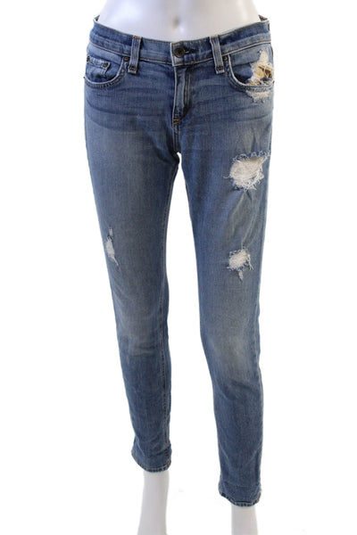 Rag & Bone Jean Womens Cotton Distressed Low Rise Skinny Jeans Blue Size 26