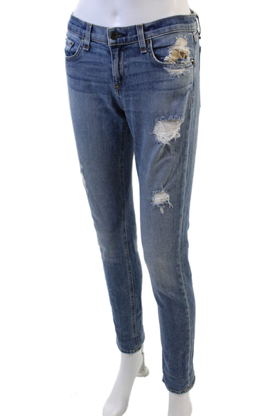 Rag & Bone Jean Womens Cotton Distressed Low Rise Skinny Jeans Blue Size 26