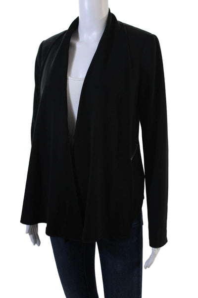 Trouve Womens Zippered Trim Detail Pointed Hem Jacket Solid Black Size S