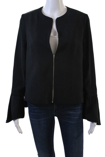 Zara Basic Womens Cropped Collarless Flounce Sleeve Zippered Jacket Black Size S