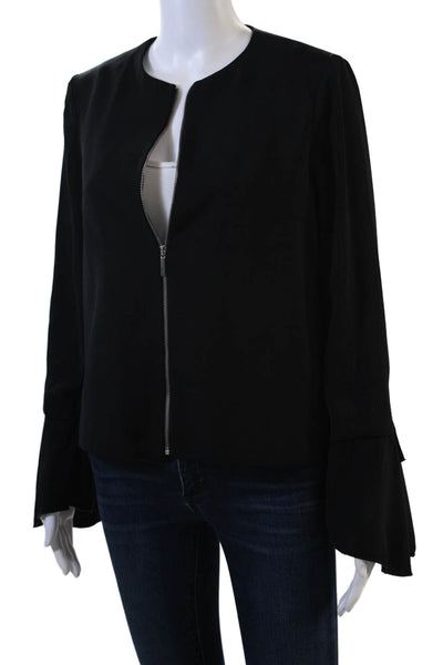 Zara Basic Womens Cropped Collarless Flounce Sleeve Zippered Jacket Black Size S