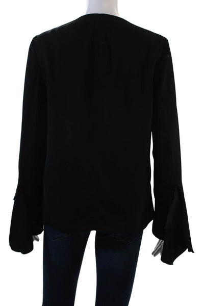 Zara Basic Womens Cropped Collarless Flounce Sleeve Zippered Jacket Black Size S