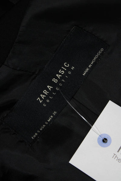 Zara Basic Womens Cropped Collarless Flounce Sleeve Zippered Jacket Black Size S