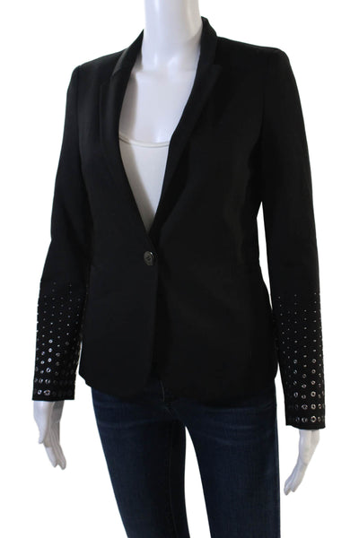 Zara Basic Womens Grommet Single Button Blazer Jacket Black Size Small
