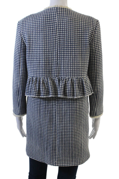 Zara Woman Womens Plaid Ruffled Waist Coat Blue White Cotton Size Small