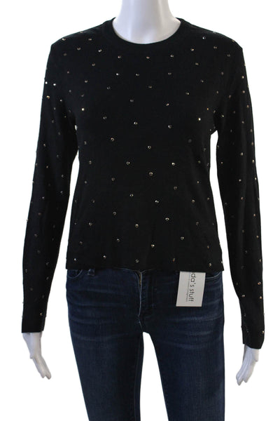 Zara Womens Jeweled Long Sleeves Crew Neck dSweater Black Size Medium