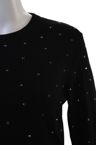 Zara Womens Jeweled Long Sleeves Crew Neck dSweater Black Size Medium