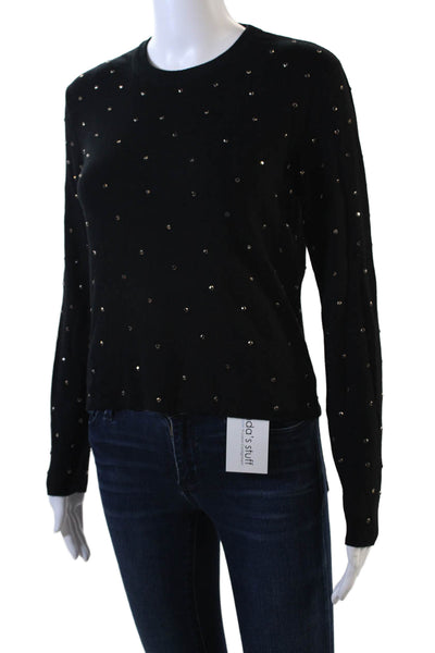 Zara Womens Jeweled Long Sleeves Crew Neck dSweater Black Size Medium