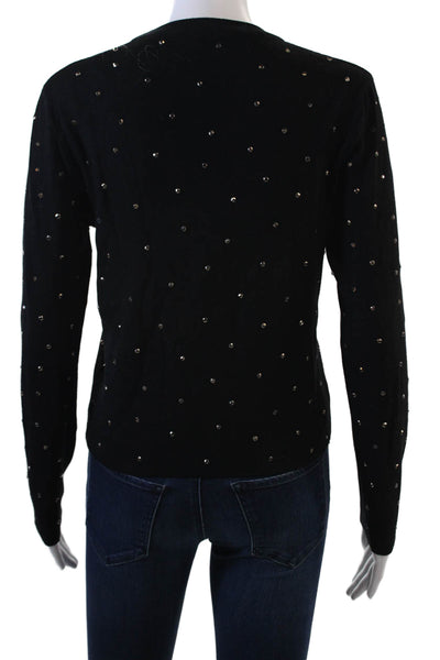 Zara Womens Jeweled Long Sleeves Crew Neck dSweater Black Size Medium