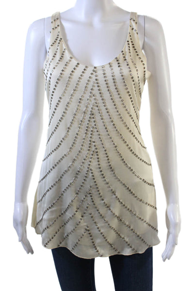 MM Couture Womens Beaded Sleeveless Tank Top Ivory White Size Extra Small
