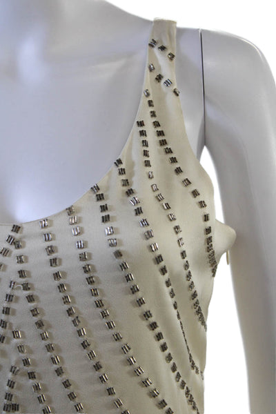 MM Couture Womens Beaded Sleeveless Tank Top Ivory White Size Extra Small