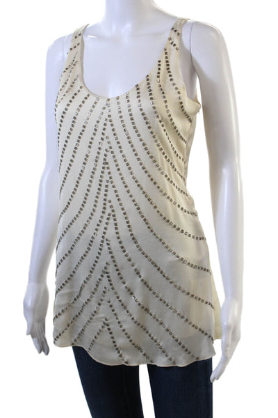 MM Couture Womens Beaded Sleeveless Tank Top Ivory White Size Extra Small