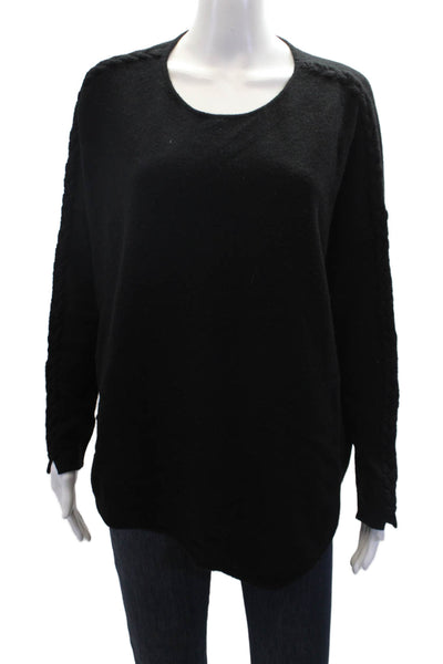 IN Cashmere Womens Knit Textured Round Neck Long Sleeve Sweater Black Size M