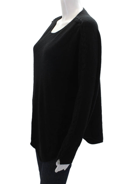 IN Cashmere Womens Knit Textured Round Neck Long Sleeve Sweater Black Size M