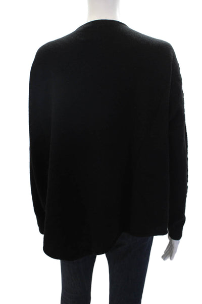 IN Cashmere Womens Knit Textured Round Neck Long Sleeve Sweater Black Size M