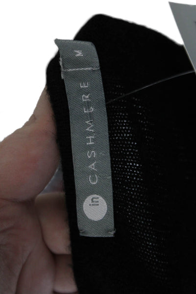 IN Cashmere Womens Knit Textured Round Neck Long Sleeve Sweater Black Size M