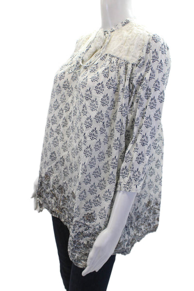 Roberta Roller Rabbit Womens Cotton Long Sleeve V-neck Pattern Top White Size S