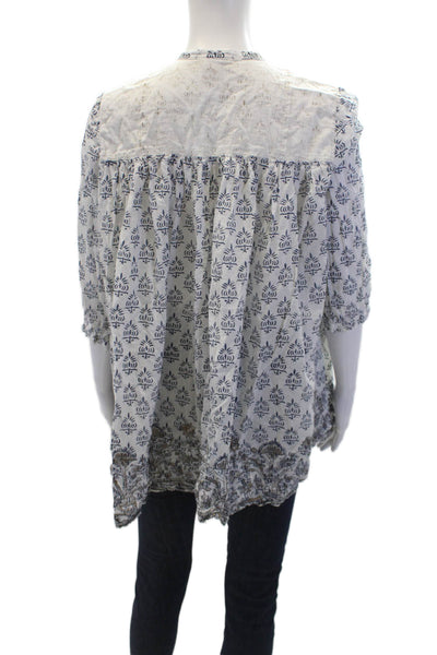 Roberta Roller Rabbit Womens Cotton Long Sleeve V-neck Pattern Top White Size S