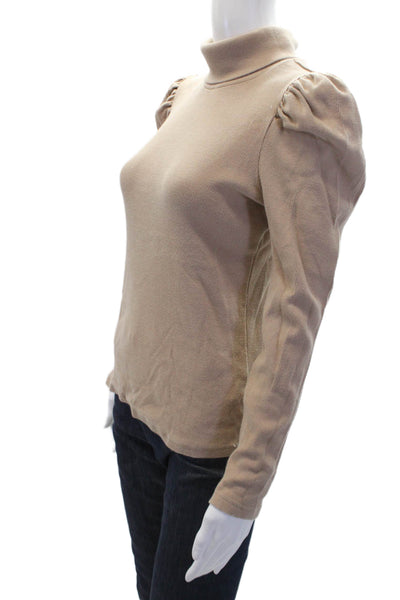 Elie Tahari Womens Cotton Turtleneck Long Sleeve Knit Top Nude Size M