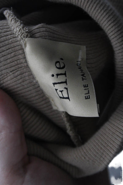 Elie Tahari Womens Cotton Turtleneck Long Sleeve Knit Top Nude Size M