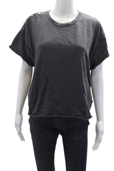 Nation LTD Womens Cotton Short Sleeve Round Neck Casual Top Gray Size M
