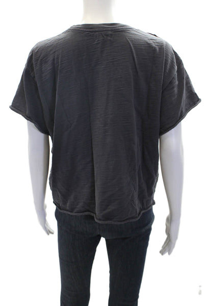 Nation LTD Womens Cotton Short Sleeve Round Neck Casual Top Gray Size M