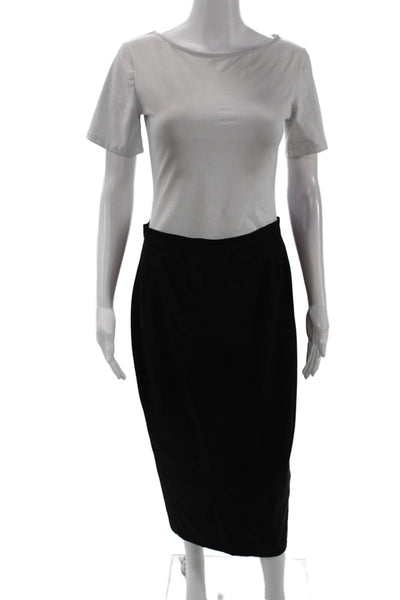 Eitenne Brunel Womens Back Zip Midi Pencil Skirt Black Wool Size 8
