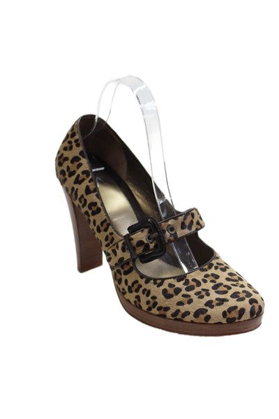 Saks Fifth Avenue Womens Animal Print Mary Jane Pumps Beige Size 9.5 Medium