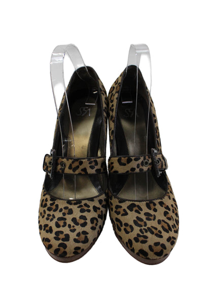 Saks Fifth Avenue Womens Animal Print Mary Jane Pumps Beige Size 9.5 Medium