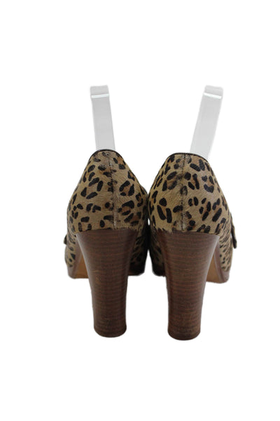 Saks Fifth Avenue Womens Animal Print Mary Jane Pumps Beige Size 9.5 Medium
