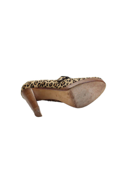 Saks Fifth Avenue Womens Animal Print Mary Jane Pumps Beige Size 9.5 Medium