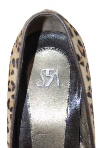 Saks Fifth Avenue Womens Animal Print Mary Jane Pumps Beige Size 9.5 Medium