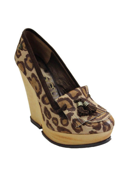 Stuart Weitzman Womens Animal Print Wesley Wedge Pumps Beige Brown Size 10 Mediu