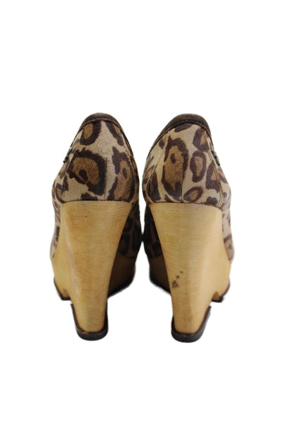 Stuart Weitzman Womens Animal Print Wesley Wedge Pumps Beige Brown Size 10 Mediu