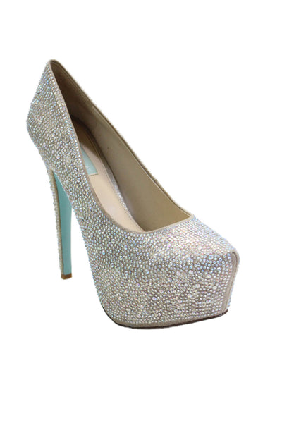 Betsey Johnson Womens Jeweled High Platform Wish Pumps Gold Silver Size 9 B