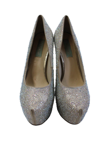 Betsey Johnson Womens Jeweled High Platform Wish Pumps Gold Silver Size 9 B
