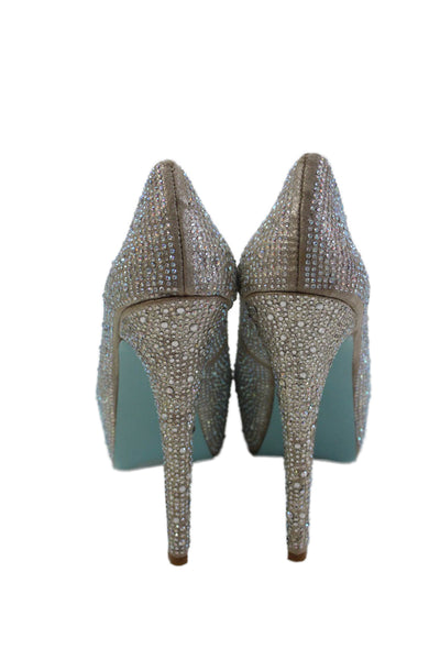 Betsey Johnson Womens Jeweled High Platform Wish Pumps Gold Silver Size 9 B