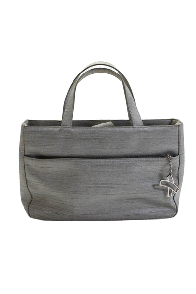 Paloma Picasso Womens Striped Zipper Closure Satchel Shoulder Handbag Gray