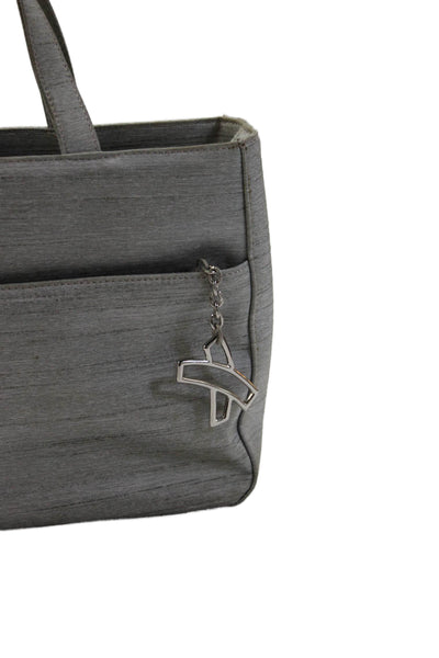 Paloma Picasso Womens Striped Zipper Closure Satchel Shoulder Handbag Gray