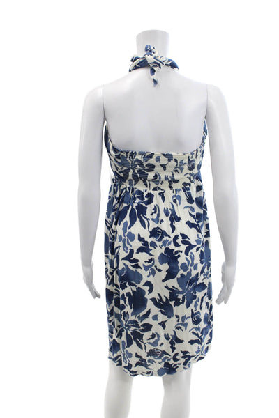 Juicy Couture Womens Strapless Smocked Floral Knit Shift Dress White Blue Small