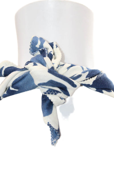 Juicy Couture Womens Strapless Smocked Floral Knit Shift Dress White Blue Small