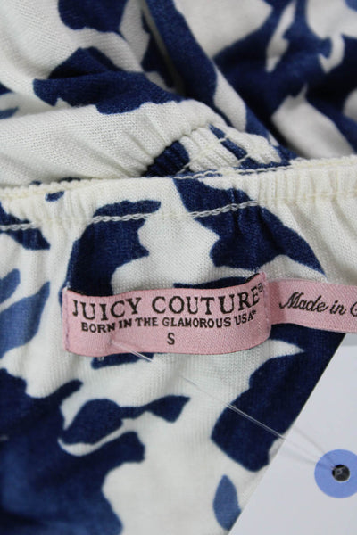 Juicy Couture Womens Strapless Smocked Floral Knit Shift Dress White Blue Small