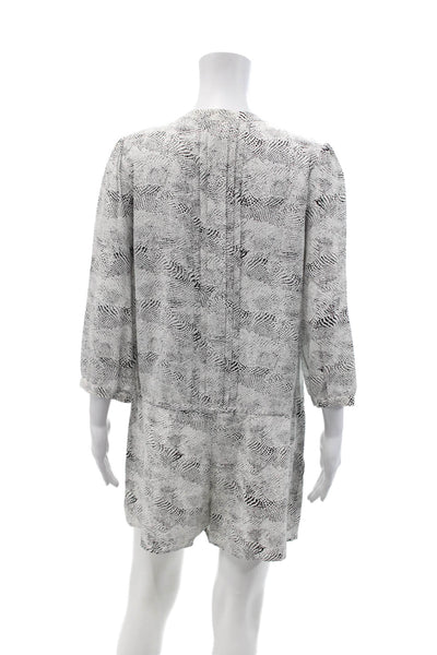 Joie Womens Short Sleeve Button Front Abstract Silk Romper White Black Small