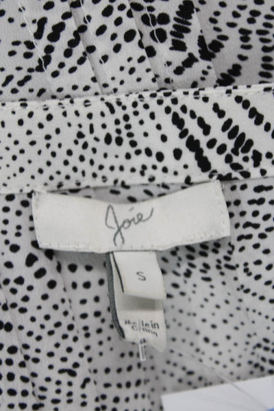 Joie Womens Short Sleeve Button Front Abstract Silk Romper White Black Small