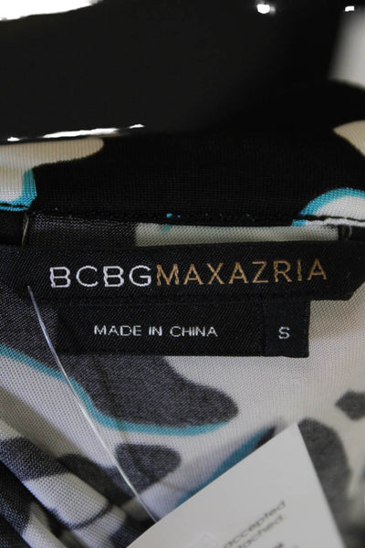BCBGMAXAZRIA Womens 3/4 Sleeve Scoop Neck Floral Dress Black White Size Small