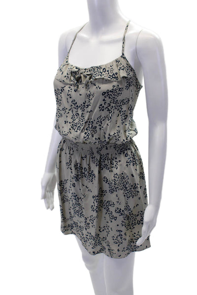 Parker Womens Spaghetti Strap Ruffled Leopard Silk Mini Dress Gray Navy Medium