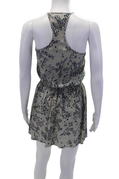 Parker Womens Spaghetti Strap Ruffled Leopard Silk Mini Dress Gray Navy Medium