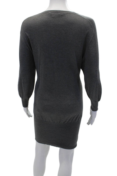 BCBGMAXAZRIA Womens Long Sleeve V Neck Mini Sweater Dress Gray Size Small